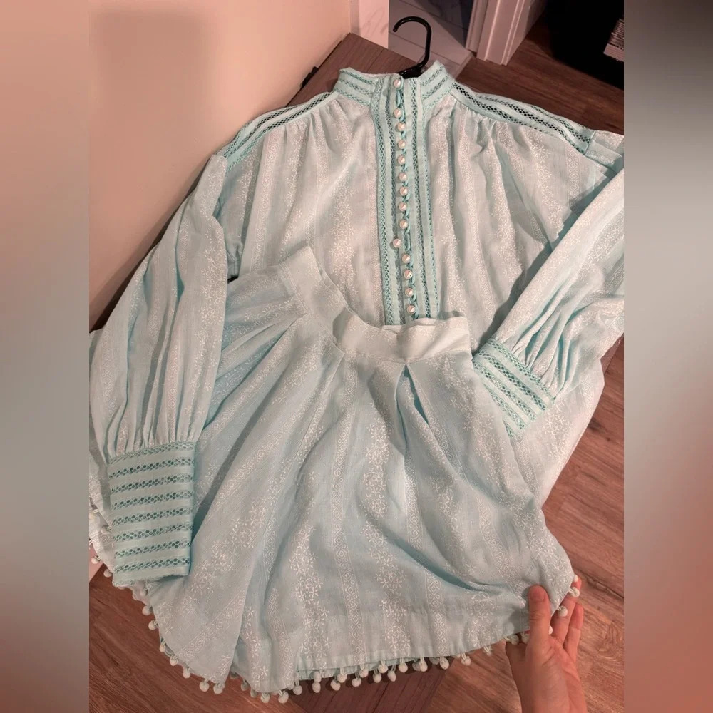 RRP$960 Women’s Set Berla Couture Blue Blouse Shorts - Picture 5 of 12